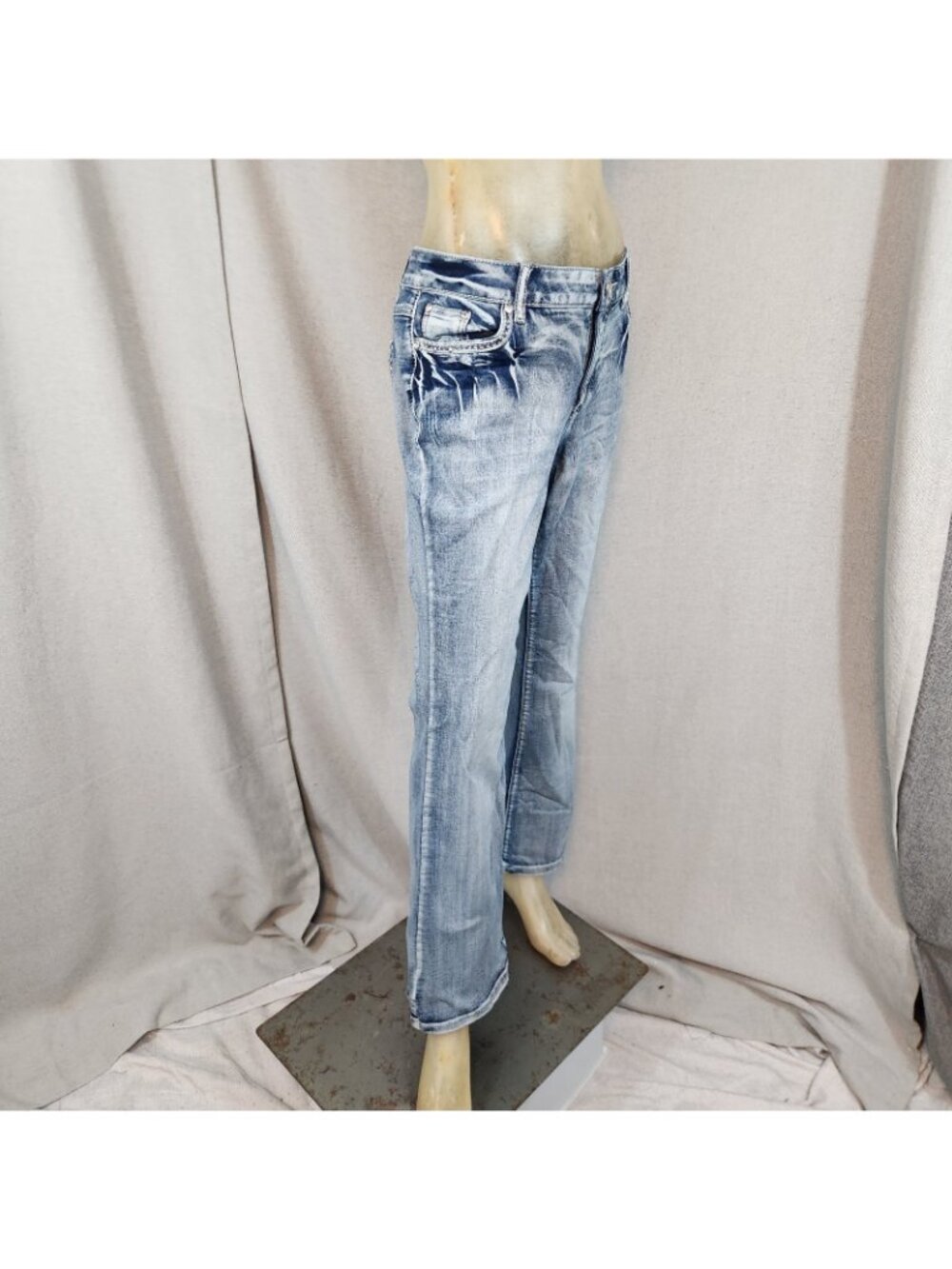 Cato Blue Jeans Mid Rise Acid Wash Boot Lg Denim Blue Jean Petite Siz 14P 34Wx29 - Picture 3 of 16